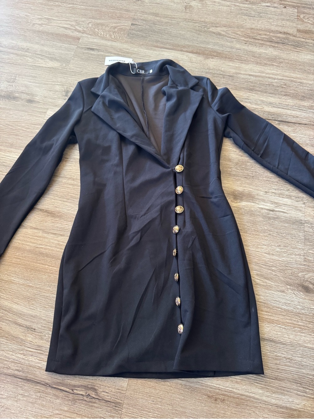 CBR Black Long-Sleeve Button-Front Blazer Dress
